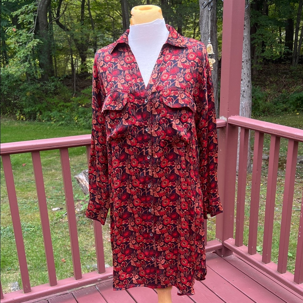 Roller Rabbit small red floral long sleeve front button dress.